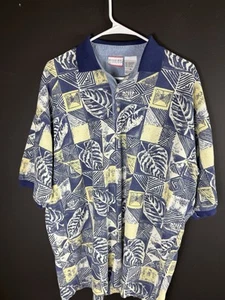 Vintage 90s Bugle Boy Shirt XL Short Sleeve Tropical Geometric Button Polo Y2K - Picture 1 of 8