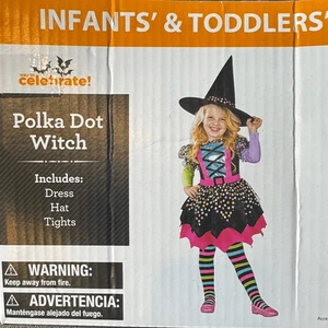 Kinder Kleinkind Mädchen gepunktet Hexe Halloween Kostüm 3-teilig Größe 3T-4T NEU - Bild 1 von 8
