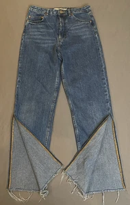 ASOS Jeans Womens Sz 28/36 Straight Leg Slit Button Fly Dark High Waist Raw Hem - Picture 1 of 17