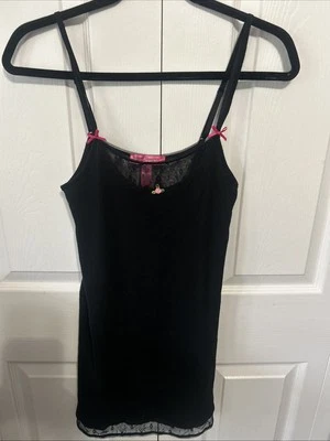 Betsy Johnson Intimates Night Gown Slip Black With Pink Bows Size S - Image 1 of 4