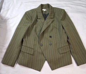 Blazer Eva Mendes XL extra large verde nero a spina di pesce foderato con bottoni - Foto 1 di 8