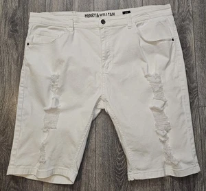 Henry & William New York Distressed Denim Jean Chino Short's White Men's Size 42 - Picture 1 of 9