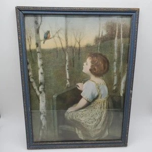 Vintage Lithograph Spring Song Simon Glucklich Blind Girl 12"x17" Wood Frame - Picture 1 of 4