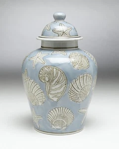 AA Importing 59728 Blue Seashell 10 Inch Ginger Jar - Picture 1 of 3