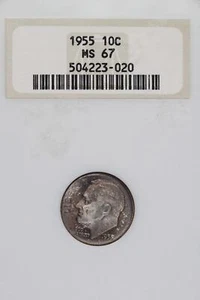 1955 Roosevelt Dime NGC MS67 Toned *DoubleJCoins* 9104-02 - Picture 1 of 2