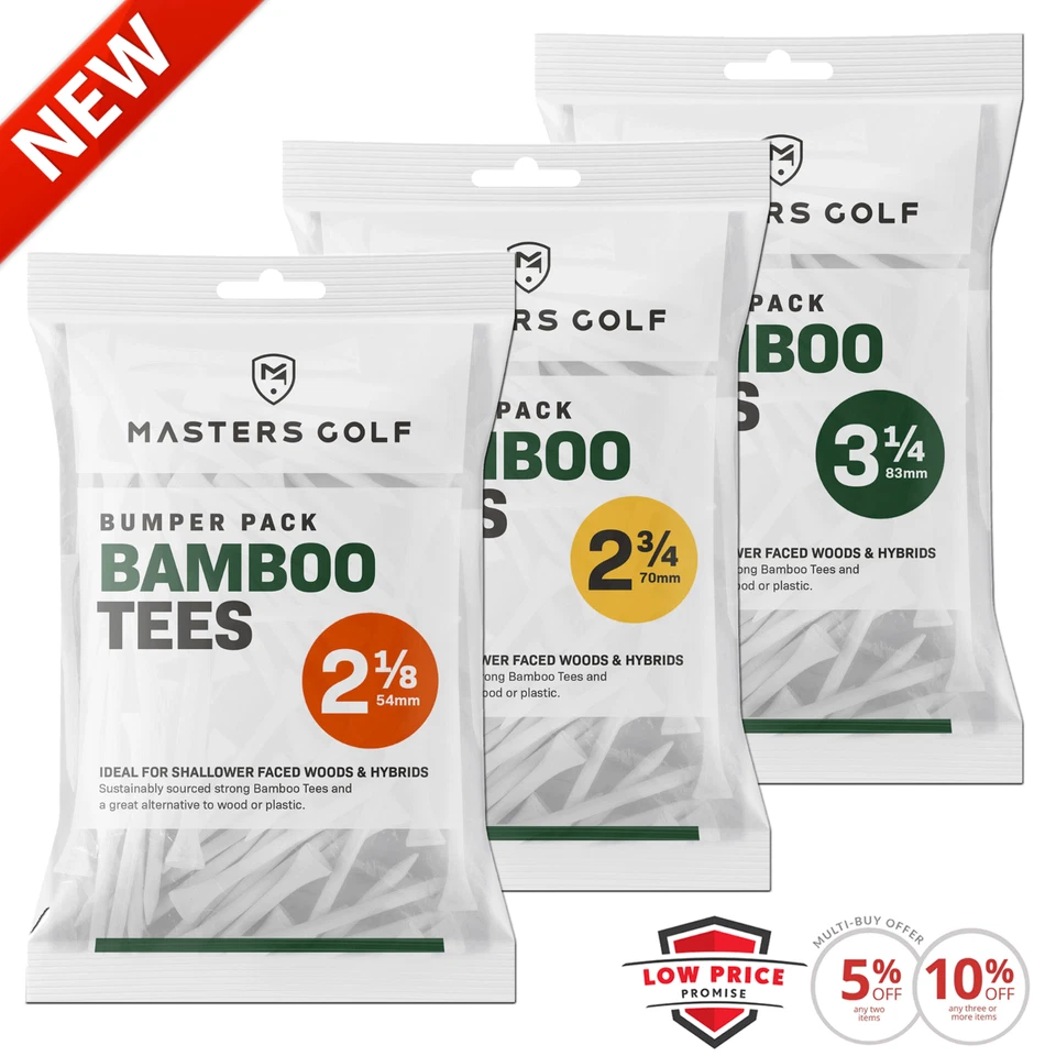 MASTERS PRO LENGTH BAMBOO GOLF TEES BUMPER PACKS / ALL LENGTHS / MULTI BUY DEALS - Image 1 of 1