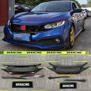 Carbon Fiber/Glossy Black Front Mesh Grille Trim Fit Honda Civic FK8 FK7 2017-21 - Foto 1 di 31