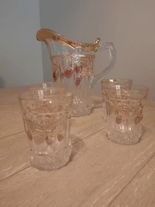 EAPG Northwood Strawberry And Cable Pitcher And Cups - Picture 1 of 6