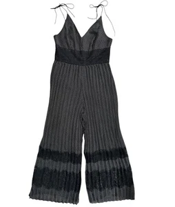 COOPER ST Wide Leg Jumpsuit SIZE 8 MEDIUM Black Dots Lace Cropped Pleated Lined - Picture 1 of 15