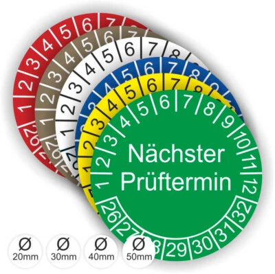 PRINTENGEL © Pruefplaketten Nächster Prüftermin Durchmesser Ø 20-50mm UVV,ASR,DGUV,BetrSichV