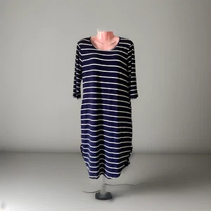 Ladies Navy & White Stripe T Shirt Maxi Dress 3/4 Sleeve Holiday Size S BNWOT - Picture 1 of 7