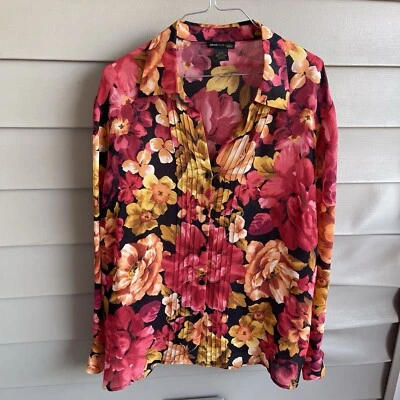 Grace Dane Lewis Long Sleeve Button Up Blouse Floral Carrier 100% Silk Size 16W - Image 1 of 4