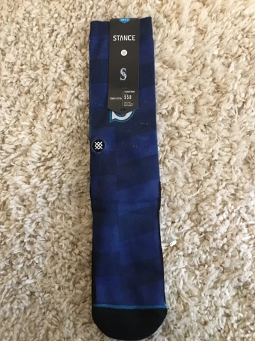 STANCE MLB Seattle Mariners Splatter Navy Blue Teal Crew Socks NEW Mens L 9-12 Cover