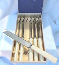 6 Smart Vintage Sheffield Unused Art Deco English LARGE Dinner Table Knives/Box