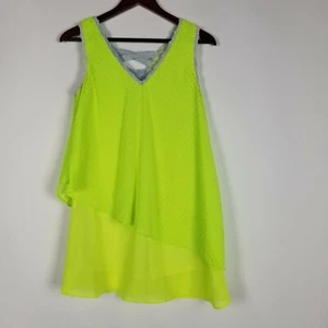 Love Riche Women's Size S Neon Green Bling Denim Edge Sleeveless Wavy Tank Top - Picture 1 of 6