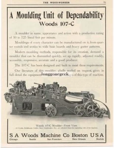 1916 S A Woods Machine Co. 107-C Moulder Molding Woodworking Boston MA Print Ad - Picture 1 of 1