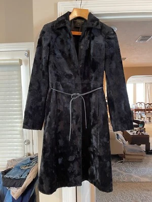 Donna Karan Abrigo Largo Negro Vintage Boucle Aplastado Karen Cinturón Años 90 Y2K Talla 4 6  Foto 1 de 4