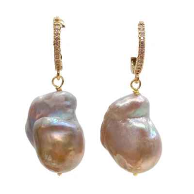natural freshwater Purple Keshi Pearl CZ Pave Lever Back dangle Earrings - Image 1 of 4