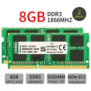 Kingston 16GB 2x 8GB DDR3 1866MHz PC3-14900 KVR1866N11/8 SODIMM Laptop Memory BT - Picture 1 of 7