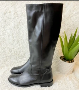 DAMEN-REITSTIEFEL 6,5 ITALIENISCHER SCHUHMACHER HOHER SCHWARZER LEDER REISSVERSCHLUSS NIEDRIGER ABSATZ - Bild 1 von 6