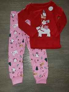 BABY GIRLS NEW CHRISTMAS PAJAMAS 12/18 month 2 pc RED PINK PENGUINS CANDY CANES - Picture 1 of 2