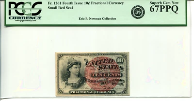 Fr 1261 10 CENTS FOURTH ISSUE FRACTIONAL 67 PPQ SUPERB GEM NEW **FINEST KNOWN** - Image 1 of 2
