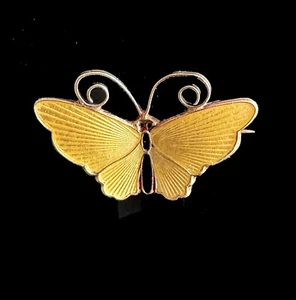 DAVID ANDERSEN Norway Butterfly Brooch Pin Sterling Silver Yellow Enamel 1.19" - Picture 1 of 11