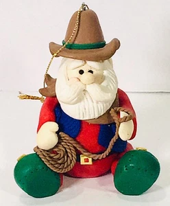 Clay Dough Cowboy Santa Claus with Lasso Ornament Holiday Christmas Decor Gift - Picture 1 of 4