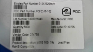 FCF03JT-102 PDC PROSPERITY DIELECTRICS FCF03 PDC FCF03 FCF03JT102 - Picture 1 of 3