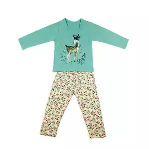 Girls' Pretty Deer Cotton Pajama Set - Full Sleeve Sleepwear for Kids - Picture 1 of 7