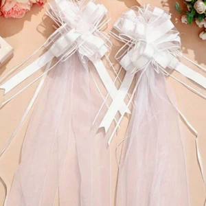 Church Wedding Pew Bows With Long Tulle Tails Chair Aisle Decor Wedding Car Deco - Picture 1 of 7