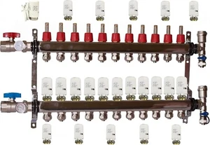 11 Loop Radiant PEX Plumbing Manifold 1" 304 Stainless Steel & 4 Wire Actuator - Picture 1 of 7