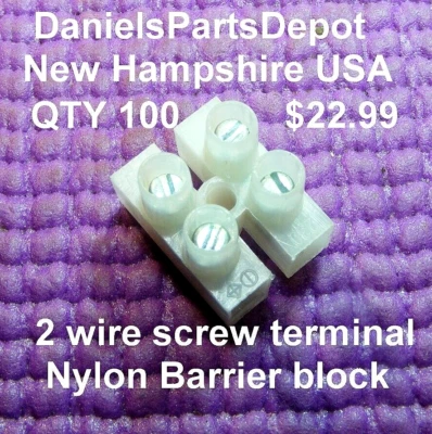 x100 UNION BLOCK 2 WIRE 2PIN 10A NYLON TINED BRAS Connector Terminal Barrier USA - Image 1 of 4