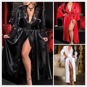 Womens Sexy Satin Silk Lace Kimono Robe Dressing Gown Wedding Bride Sleepwear - Bild 1 von 14