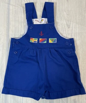 Pantalones Cortos Vintage PIXY TOGS Azul Mameluco Banderas Náuticas Bebé Talla 12 T Meses Foto 1 de 4