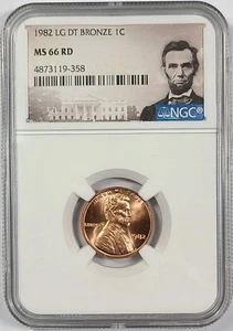 1982 Lincoln Cent Large Date Bronze NGC MS 66 RD - Picture 1 of 2