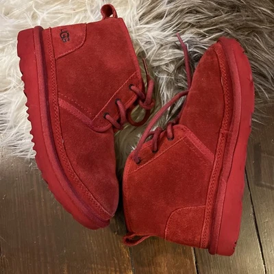 UGG Girls Size 3 Red Suede Sheepskin Lined Laced Ankle Bootie- Cozy!!! - Image 1 of 4