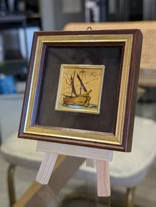 Vintage BEAUTIFUL MINIATURE HAND PAINTED 23K GOLD LEAF ART SIGNED Gerry FRAMED - Picture 1 of 8