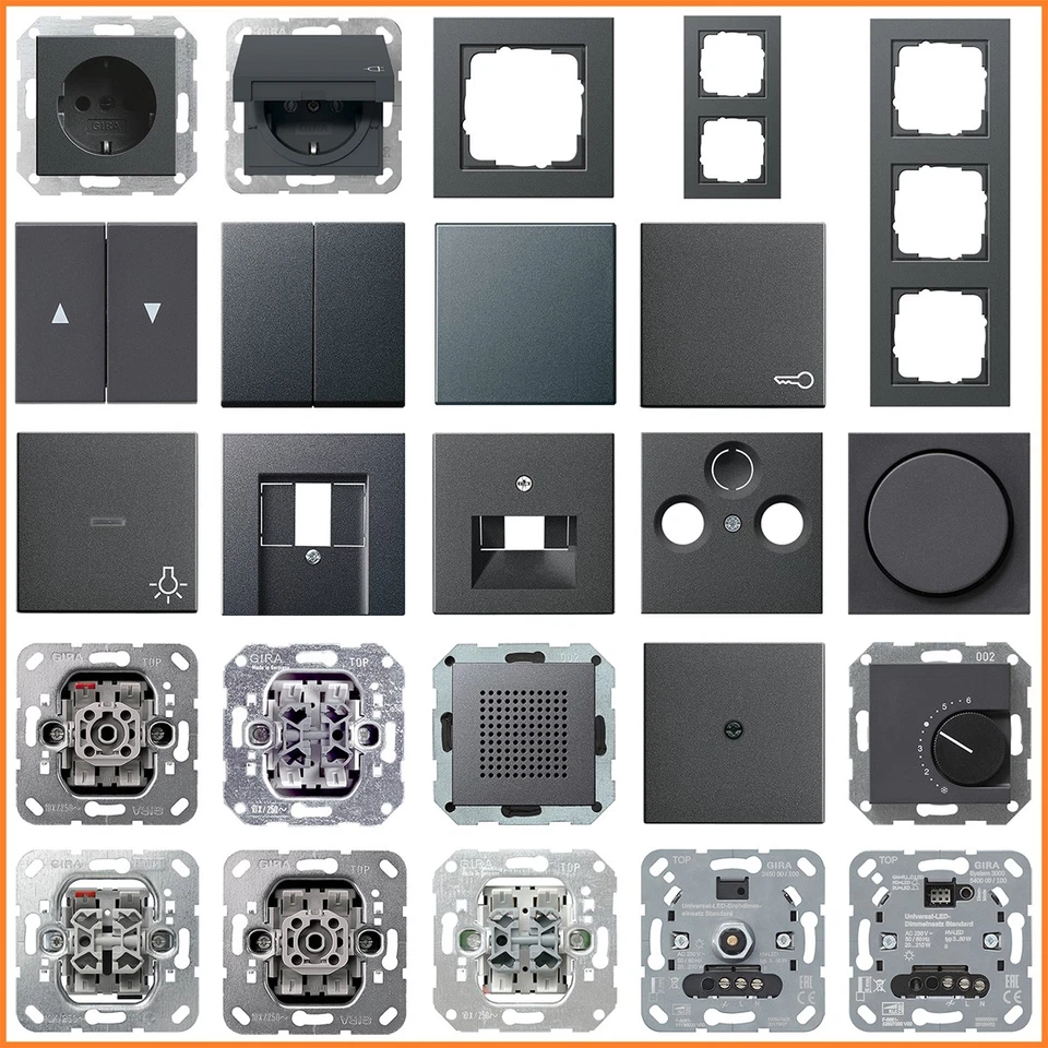 Gira System 55 Anthrazit Steckdose Schalter Taster Wippe Rahmen Auswahl