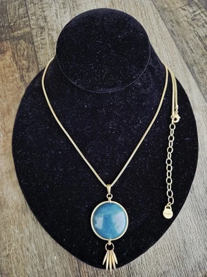 Подвеска Spartina 449 Aqua покрытая желтым золотом цепочка 30 дюймов цвет морской волны/бирюзовый - Изображение 1 из 4