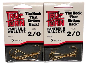 2 PACKS Tru Turn Size 2/0 Gold Fine Wire Aberdeen Hook 5 Count Package 888ZS - Picture 1 of 21