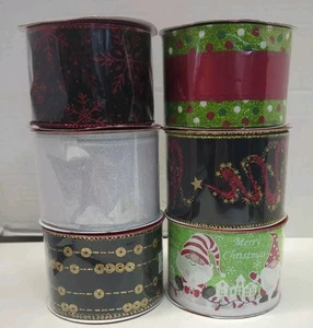 Lot Of 6 rolls Christmas wired edge ribbon Craft 2.5" x 30’ Each NEW - Picture 1 of 10