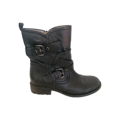 Botas de cuero negras Guess para mujer talla 8M Grier hebillas con cremallera motociclista Foto 1 de 4