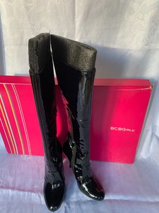 black patent knee high boots wide fit