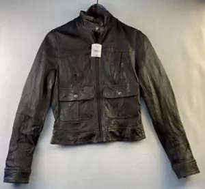 Kenna-T Black Dark Brown (Chestnut) Leather Moto Jacket Cafe Racer Sz S NWT New - Picture 1 of 20