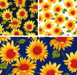 Tela de popelín floral amarillo de rosa girasol y hubble 100 % algodón flores - Imagen 1 de 9