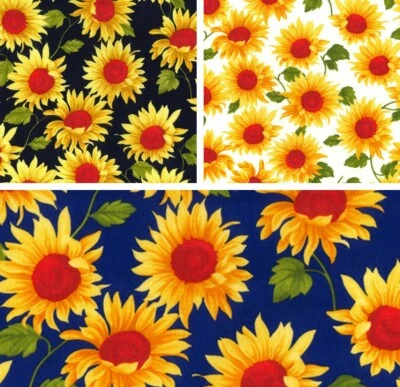 Sunflower 100% Cotton Fabric Floral Yellow Flowers Cotton Poplin Sewing Crafts - Image 1 of 4