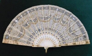Antique French Hand Fan Beaded Victorian/Edwardian - Picture 1 of 10