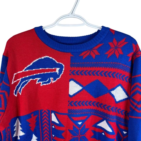NFL Team Apparel Buffalo Bills Crewneck Sweater Mens M Red Blue Geometric New Cover