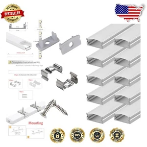 20-Pack LED Strip Channel 6.6ft with Milky Cover & Mounting Clips, Silver Finish - Picture 1 of 8